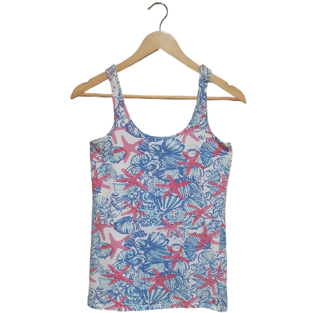 Lilly Pulitzer Women's Tabbie Stretch Tank She She Shells Blue Pink Size Medium
